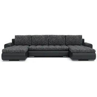 Mebligo - Ecksofa mit Schlaffunktion und Bettkasten Tokio III, Eckcouch aus Kunstleder, Sofa U Form 302x159x89 cm, Couch Wohnzimmer, Ecke Sofa Wohnlandschaft, Schlafsofa Dunkelgrau/Kunstleder Schwarz