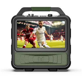 Monster Vmay mit integriertem 15,6 Zoll Full-HD-IPS-Fernseher 60W Portable-Lautsprecher UNTERSTÜTZT den Fire TV Stick, die Android TV Box oder die TV-Tuner-Antenne (Bluetooth, 60 W, 8 Stunden Videowiedergabe) grün