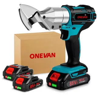 onevan Akku-Blechschere Elektrische Blechschere Max. 3mm Scherendicke mit 2 Akku & Ladegerät, für Bleche, Teppiche, Stoff, Leder