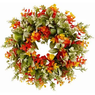 Kranz Deko, Künstliche Blumenkranz 45cm Hängend Wandkranz Pflanze Handgefertigt Türkranz Fensterkranz Frühling Sommer Ornamente (40 cm)