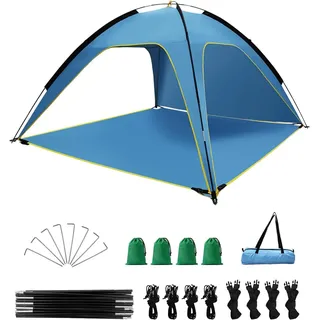 Strandzelt UV50+ Sonnenschutz 210x210x130cm für 4-6 Personen mit Fiberglasstange
