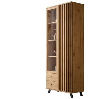 Newroom Vitrine Wildeiche Anthrazit Modern Vintage - 92x198x40 cm (BxHxT) - Vitrinenschrank Glasvitrine Highboard - [Barea.Four] Wohnzimmer Schlafzimmer Flur Esszimmer