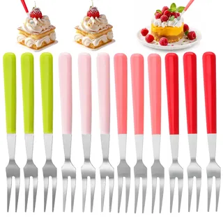 12 Stück Bunt Kuchengabel,Dessertgabeln auch ideal für Snacks, 10,3cm Cocktail-Gabeln, Edelstahl Kleine Gabeln für spülmaschinenfest, Zuhause, Restauroom, Party – Genießen Sie den Nachmittagstee