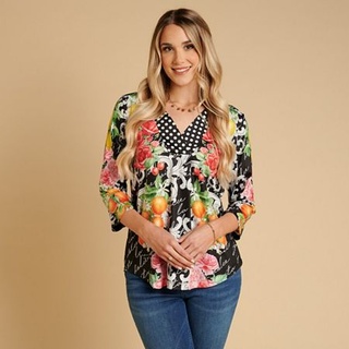 SCHIFFHAUER MUNICH® Shirt, 3/4 Arm elastische Ware V-Ausschnitt figurumspielend