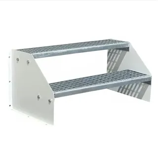 SRM Design 2 Stufen Standtreppe Stahltreppe Wangentreppe Gitterrosttreppe Außentreppe Industrietreppe freistehend Breite 70 cm Höhe 42cm Weiß ohne Geländer