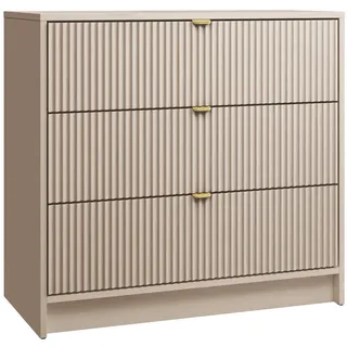 Mirjan24 Kommode Tireno 3SZ mit 3 Schubladen, geriffelte Fronten, Schubladenkommode, B:80 x H:75 x T:40 cm, Highboard, Anrichte, Sideboard, Mehrzweckschrank, Wohnzimmerschrank (Sandbeige)