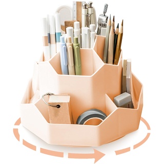 Lvjkes Drehbarer Stiftehalter, Schreibtisch organizer 9 Fächer, Verbesserte große Kapazität 360° drehbar, Kann Bleistifte, Buntstifte, Verschiedene Schreibwaren aufnehmen (Rosa)