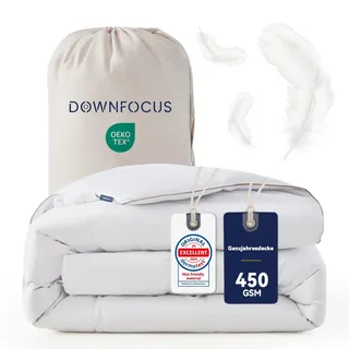 downfocus APSMILE Daunendecke 220x240 100% Flauschige Federn Daunen Bettdecke 220x240 Bio-Baumwolle, Allergiker with Ökotex, RDS für Tierwohl, Medium Ganzjahres Federbett Weiß