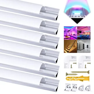 Chesbung LED Aluminium Profil für Led Streifen/Stripes/Strip, 6X1m V Form Aluprofil Eckprofil Alu Profile, Leiste Kanal Diffusor with Milchig Weißer Abdeckung, Montageclips und 45 Grad Eckverbindern