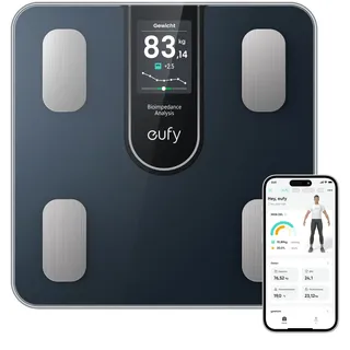 eufy Smarte Personenwaage C20, Digitale Körperfettwaage, Großes TFT-Display, Bluetooth, 16 Messwerte für Gewicht, BMI u.m., Multi-Modi, Hohe Präzision