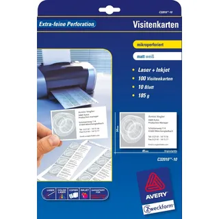 Avery Zweckform C32010-10 Visitenkarten 85x54 mm, beidseitig beschichtet, 100 Stück,