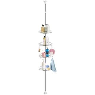 Cocoarm Teleskop Duschregal ohne Bohren Teleskop Badregal mit 4 höhenverstellbaren Körben Duschregal Teleskopregal Duschregal Teleskopregal Badregal für Dusche Bad höhenverstellbar von 190-310 cm