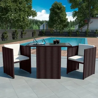 vidaXL Polyrattan Bistro Set 3-tlg. braun inkl. Auflagen 42485