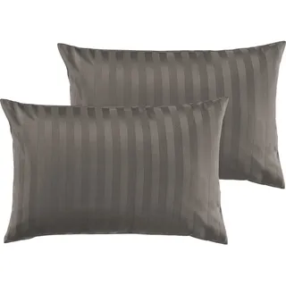Pure Label 2er Set Mako Satin Damast Streifen Kissenbezüge 40x60 cm aus 100% Baumwolle in Taupe| Traumhaft weiche Deko Kissen passend zu unseren Bettwäsche Sets