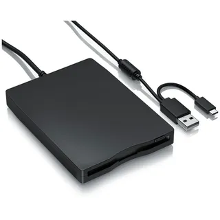CSL Externes 3,5 Zoll, 1,44 MB, USB A und C, Plug & Play Diskettenlaufwerk (USB 2.0, USB-A, USB-C, Slimline Design, keine Treiber, Windows 10 11, schwarz, 14x10x1,7 cm) schwarz