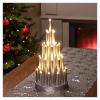 COM-FOUR® LED Stimmungsleuchter Pyramide mit 33 warm-weißen LEDs mit Timerfunktion für Fensterbank, als Tischdeko für eine wohlige Atmosphäre (01 Stück - 33 LEDs silberfarben)