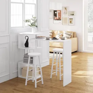 Woltu Bartisch Stehtisch Bistrotisch Bartheke Tresentisch, mit 3 Ablagefläche, drehbar, Metall, MDF, Weiß