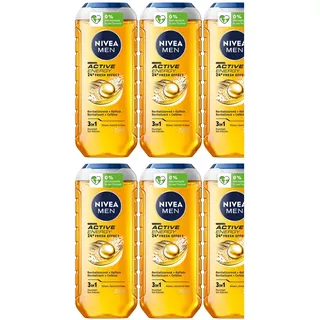 6x250ml NIVEA MEN 3in1 Duschgel & Shampoo Active Energy 24H