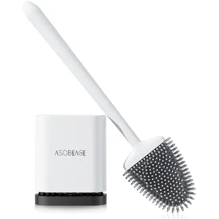 ASOBEAGE Silikon Toilettenbürste: Flexibler Kopf, Langer Griff, Wandmontage, schnell trocknender Halter für die Reinigung des Badezimmers (Weiß)