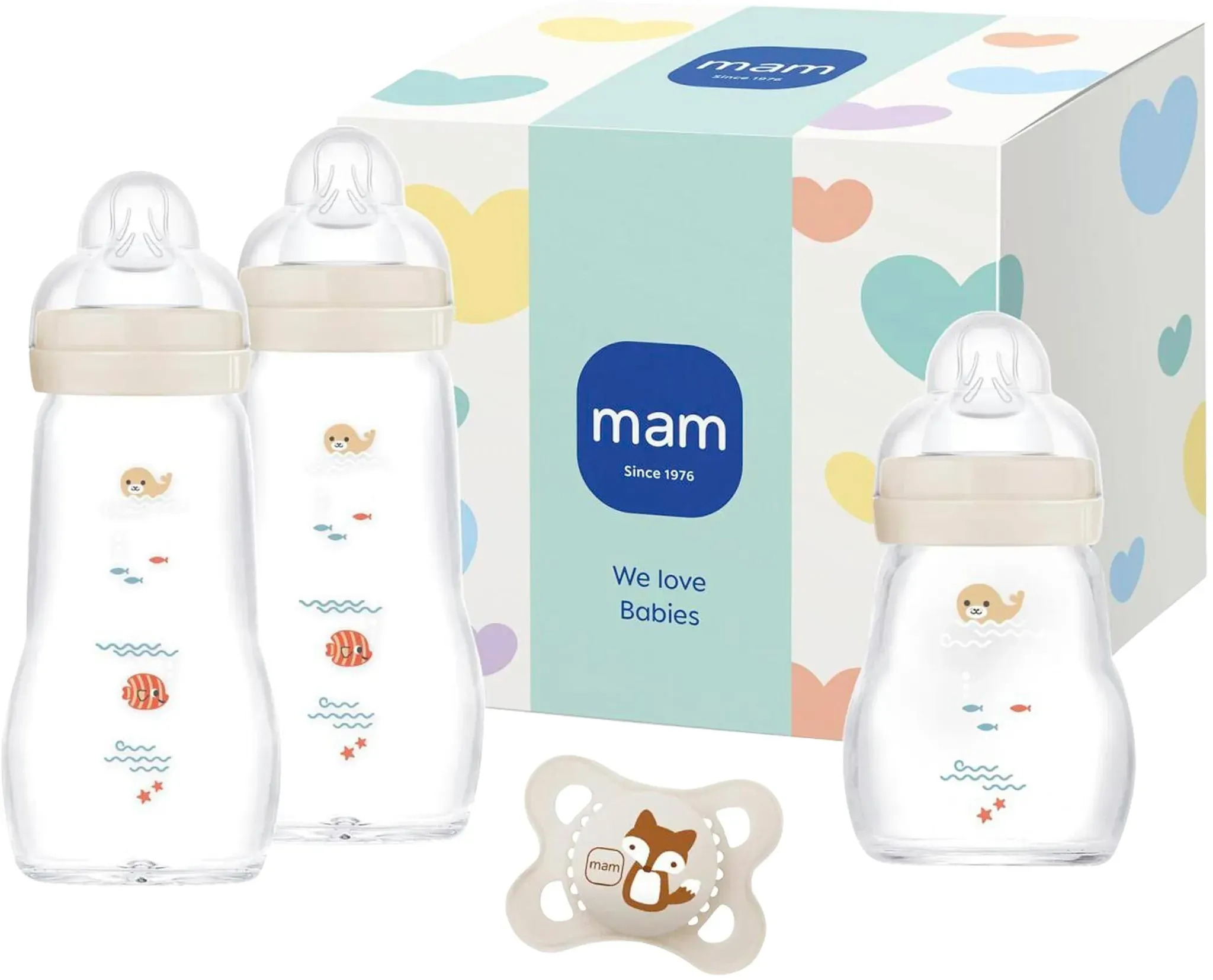 MAM 4-tlg. Feel Good Flaschen Set, Glas, ab 0M, beige