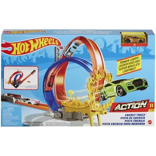 Hot Wheels GND92 - Energy Trackset mit zweifachem Looping und 1 Hot Wheels Fahrzeug, Autorennbahn, tolles Geschenk für Kinder ab 5 Jahren