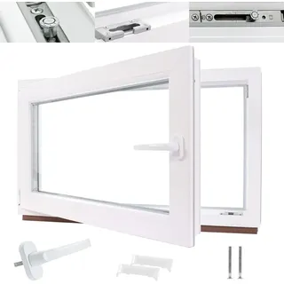 Kellerfenster Kunststofffenster weiß, BxH: 100 x 70 cm / 1000 x 700 mm 2-fach Verglasung (32 mm) Dreh-Kipp inkl. Pilzkopfverriegelung, DIN Links (... - Weiß