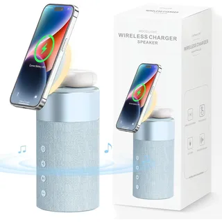COLSUR Bluetooth Lautsprecher, Mag-Safe Kabelloses Ladegerät, Bluetooth Lautsprecher mit Nachtlicht, 3-in-1 Magnetisches Wireless Charger für iPhone 16/15/14/13/12 Serie, AirPods Pro/4/3/2