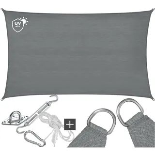 Tectake tectake® Sonnensegel, verschiedene Größen, HDPE mit 185 g/m2 und 87 % UV-Schutz, für Balkon, Garten und Terrasse, umfangreiches Montagematerial