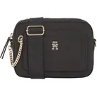 Umhängetasche TOMMY HILFIGER "TH SPRING CAMERA BAG", Damen, Gr. B/H/T: 21cm x 14cm x 6cm, schwarz, Textil, Lederimitat, Taschen, Damen Mini Bag, Schultertasche mit verstellbarem Schulterriemen