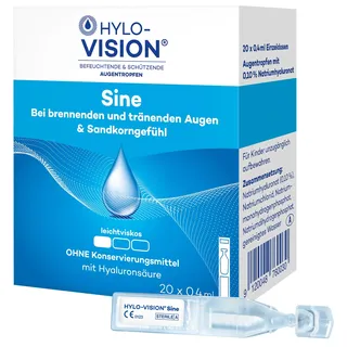 Hylo-Vision Sine Augentropfen – Bei trockenen, brennenden, tränenden Augen und Sandkorngefühl, ideal für unterwegs, leichtviskos, konservierungsmittelfrei, geeignet bei Kontaktlinsen, 20 x 0.4 ml