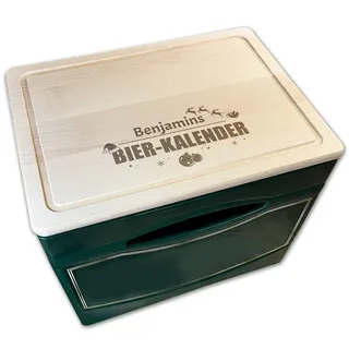 Unikatolo Bierkastenbrett Bier Adventskalender personalisiert mit Name, Geschenkidee für Männer, Bierkalender, Geburtstag, Hocker, Holz, Bierbank, Holzbrett Gravur, Schneidebrett Weihnachten