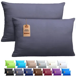NatureMark 2er Set Jersey Kissenbezüge – Elastisch, weich, atmungsaktiv und hautfreundlich – Waschbare Kissenhülle - 40x60 (ideal für Nackenkissen) – Anthrazit Grau