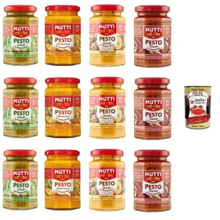 Mutti Pesto di Pomodoro Tomatenpesto Grün, Orange, Gelb, Rot 12x180g+Polpa 400g