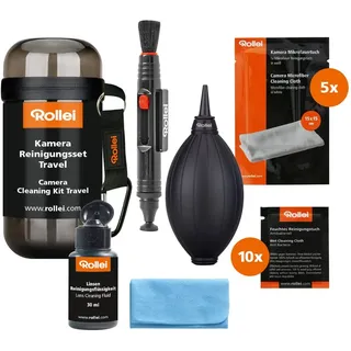 Rollei Kamera Reinigungsset Travel - Set zur Linsen-, und Objektivreinigung, inkl. Lenspen, Airblower und Mikrofaser-Tuch - Ideal für Unterwegs/Reisen - schwarz