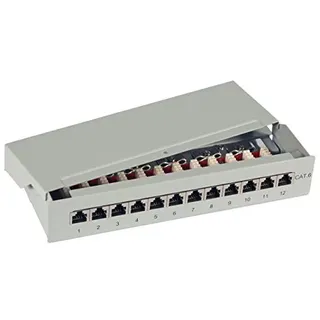 ProfiPatch Cat6 Patchpanel Patchfeld 12 Port Verteilerfeld geschirmt RJ45 Desktop und Wandmontage 1HE grau
