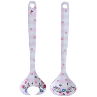 Overbeck and Friends - Salatbesteck - Viola, rosa/weiß kariert, geblümt