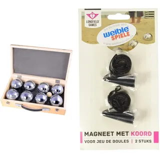 Engelhart - 010206 - Petanque Kugeln Set (8 boulekugel) Luxus Petanque Spiele - Boules-Set In Holzkiste, 8 Stuck- Jeu de Boules - & weiblespiele 010160 - Boules-Kugelmagnet
