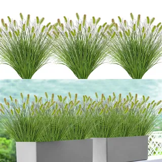 DEMIUKO 10 Bündel Kunstgras Künstliche Pflanzen Außenbereich Kunstpflanzen wie echt 43cm Hoch Gräser Outdoor Dekogras Wetterfest UV-Beständige Gras für Draußen Zuhause Balkon Garten Topf Deko
