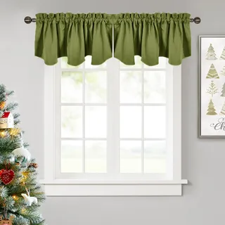 NICETOWN Blackout-52 von 18 gewelltem Querbehang, olivgrün, 2-Panel Pack