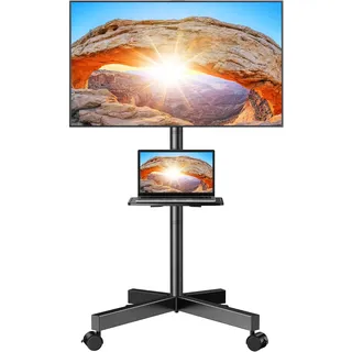 Perlegear TV Ständer Rollbar, Mobiler TV Ständer mit Rollen für 23–60 Zoll LCD/LED Fernseher TV Rollwagen mit Tablett Höhenverstellbar & Stabil Home Display TV Trolley bis 40kg, Max. VESA 400x400mm