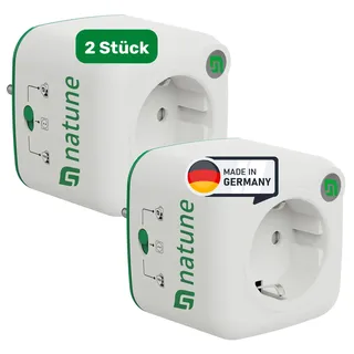 Natune Akkuschutz Adapter „Akku Life Guard“ 2er Set I Intelligenter Ladeadapter mit Ladestopp & 3 Modi zur Verlängerung der Akkulebensdauer I Für haushaltsübliche Stecker I 0,0% Standby-Verbrauch