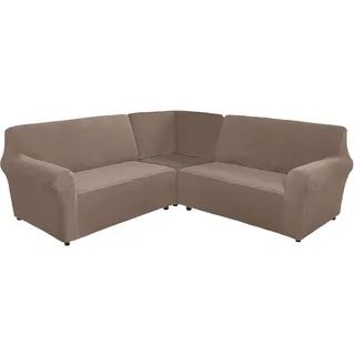 CLGTY 3 Stücke Sofabezug Ecksofa, Samt Bezug Für Ecksofas L-Form Weich Sofahusse Für Wohnzimmer-Taupe-5 Sitzer
