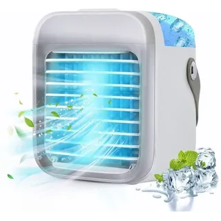Tragbare Klimaanlage, 5-in-1-Mini-tragbarer Luftkühler, Luftbefeuchter, Luftreiniger, Nachtlicht, Aroma-Verdampfer, für Zuhause, Büro, draußen (grau)