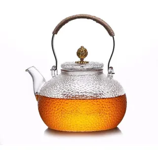 FIYSON Glasteekanne Transparente, 900ml Glas Teekanne Mit Siebeinsatz, Gehämmerter Strahltopf Mit Verdicktem Teekanne, Teekanne Aus Glas Für Losen Tee, Design Für Tee Genießer (without leak)