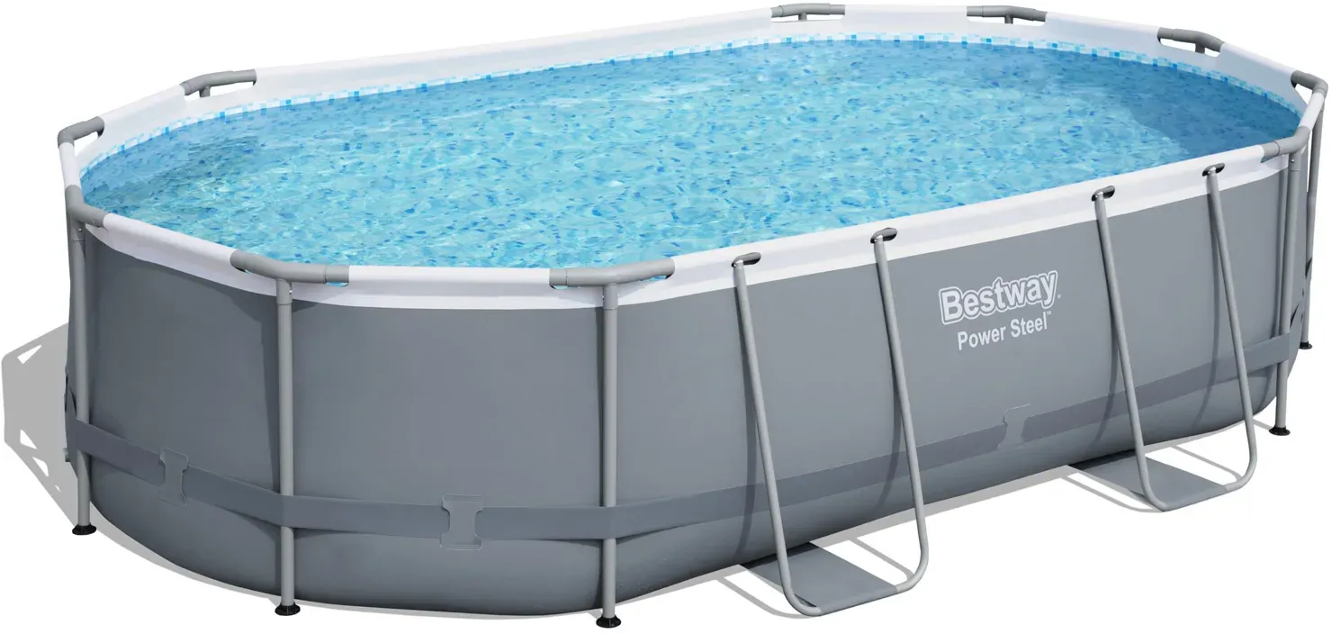 Bestway Power Steel Frame Pool Komplett-Set mit Filterpumpe 488 x 305 x 107 cm, grau, oval