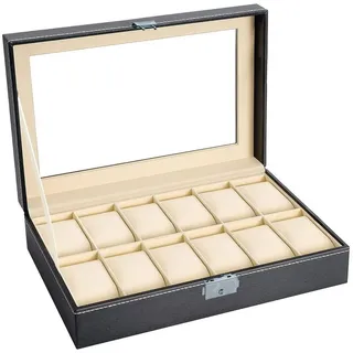 Intirilife Uhrenschatulle mit 12 Steckplätzen in Schwarz | Gr.: onesize