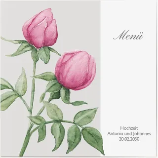 Hochzeit Menükarten selbst gestalten - Rosenduo in Grau - Grau | Wunderkarten.de