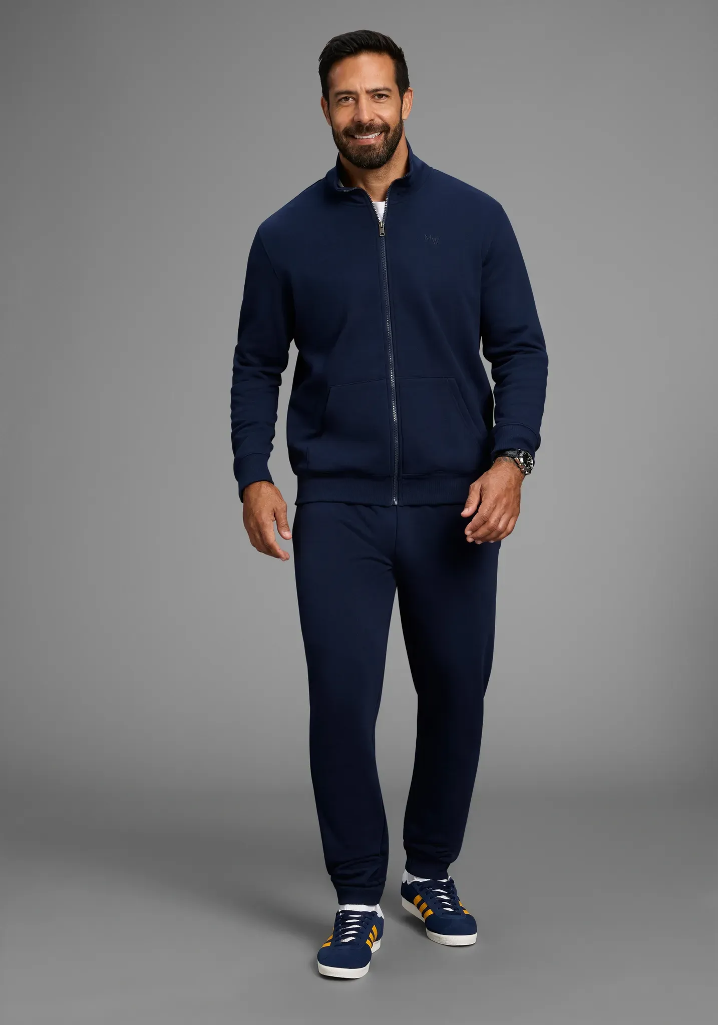 Sweatanzug MAN'S WORLD PLUS "Jogginganzug", Herren, Gr. XL, marine, Sweatware, Obermaterial: 60% Baumwolle, 40% Polyester, unifarben, normal, Sportanzüge, für Sport und Freizeit auch in Grosse Größen