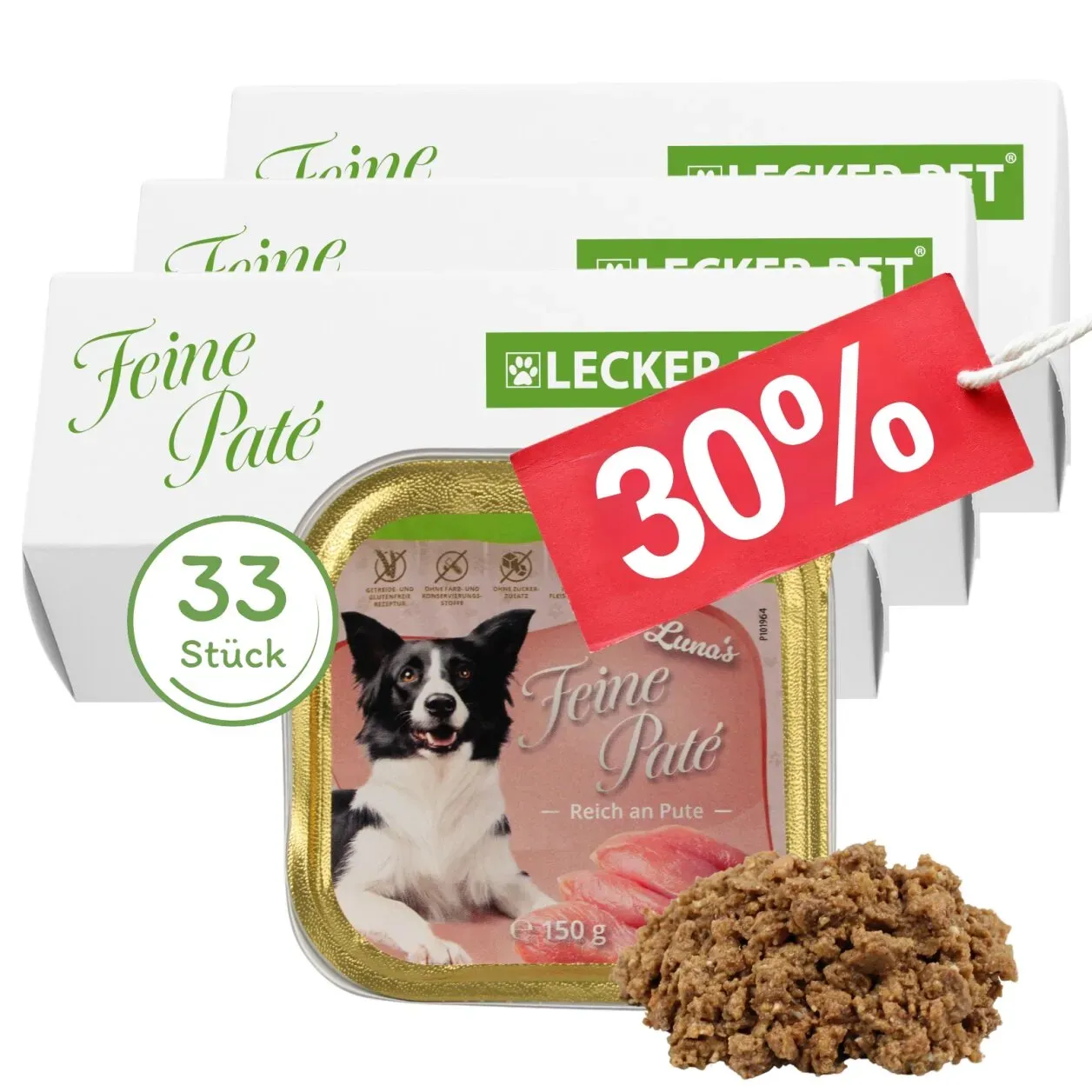 33 x 150 g Lecker.Pet® Luna's Feine Paté Reich an Pute Hundefutter Nassfutter Vollnahrung