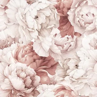 decomonkey Fototapete selbstklebend Tapetenrolle 10 m Tapete Vliestapete Deko Panel Modern Design Wanddeko Wohnzimmer Schlafzimmer Wandtapete | Blumen Pflanzen Vlies Beige Rosa Pfingstrosen